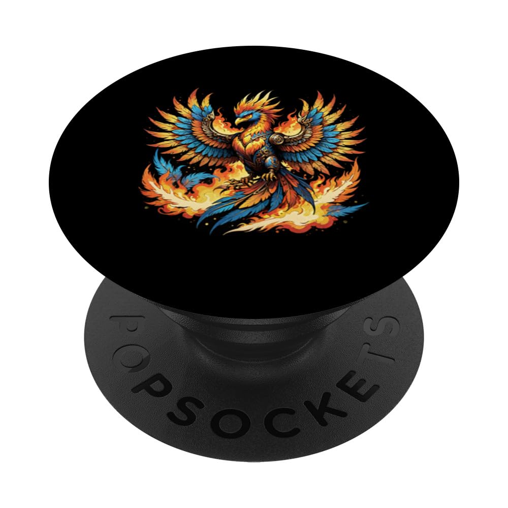 Illustrated Vintage Steampunk Flaming Phoenix Rising PopSockets Swappable PopGrip, Black