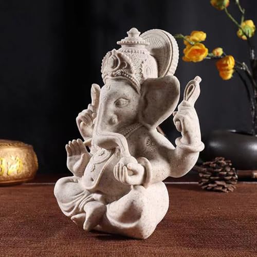 PIGPIGFLY Ganesh Buddha Statue,Indian Deity Statue,Decoration Living Room,Abstract Sculpture,Home Store Decoration,Modern Living Room Ornaments 7.08"(Sandstone) - Image 3