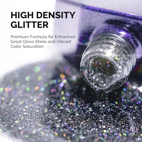 Image of MelodySusie Galaliver Black Glitter Gel Nail Polish, 15ML Sparkly Shimmer Black Gel Polish Soak Off UV LED Cured Long Lasting Gift for Women DIY Nail Design Nail Art Manicure X10