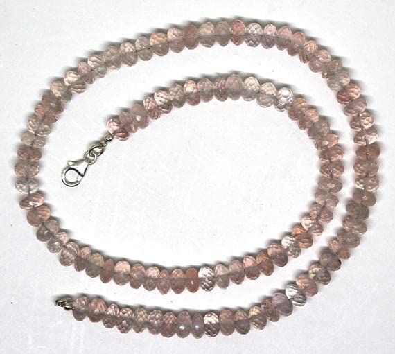 Collier quartz rose facetté véritable de forme roundell 7mm