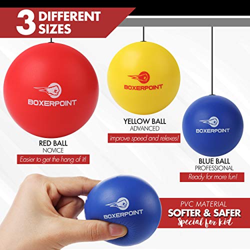 Boxerpoint Boxing Reflex Ball Set For Kids - 3 Boxballs, Adjustable Headbands, Hand Wraps, Carry Bag And Extra Strings. Fun Game For Training Reaction Speed And Hand Eye Coordination. Mma Gift. #TOP2