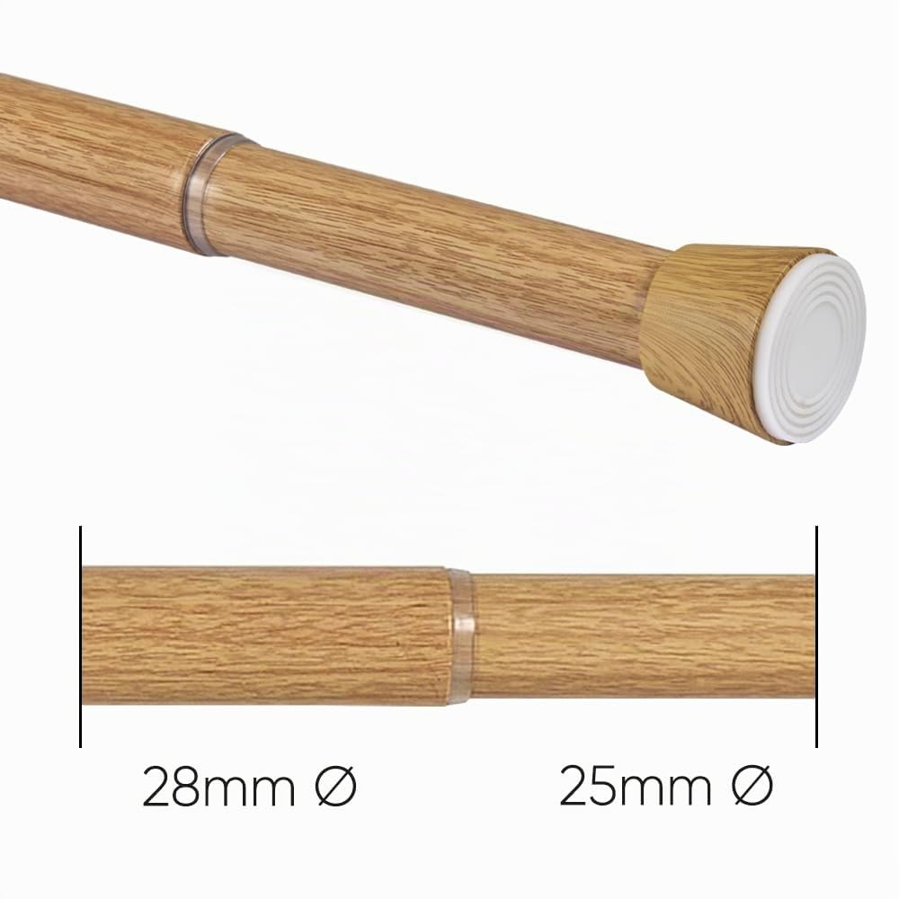 Klemmstange Gardinenstange ohne Bohren teleskopisch aus Metall 28 mm ausziehbar stabile Druckmontage für Vorhänge Schränke und Bad STORESDECO Holzoptik 140-250 cm