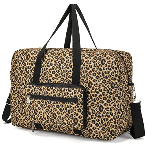 Foldable Travel Duffel Bag, Medium Women's Weekender and Overnight bag carry on Luggage bag for Women(Leopard)