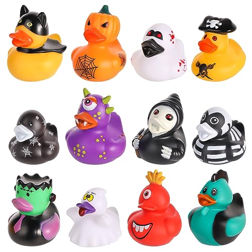 12 Patos de Goma de Halloween, Juguete de Pato de Goma Divertidos Patos Goma Temática Halloween Juguete de Baño de Pato Colorido y Bonito para Niños Decoración de Fiesta Cumpleaños Halloween
