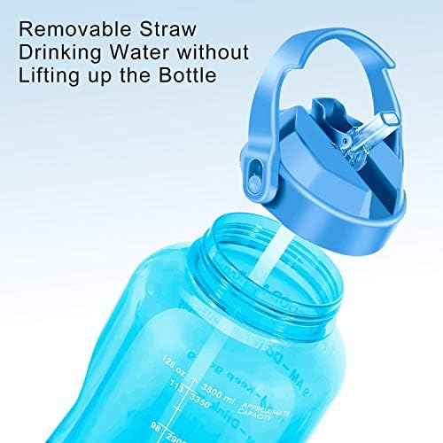 QuiFit Half Gallon Water Bottle - with Straw & Time Marker BPA Free 64 oz Large Motivational Water Jug Leak-Proof Durable for Fitness Outdoor Enthusiasts(Light Blue,64 oz) — view 5