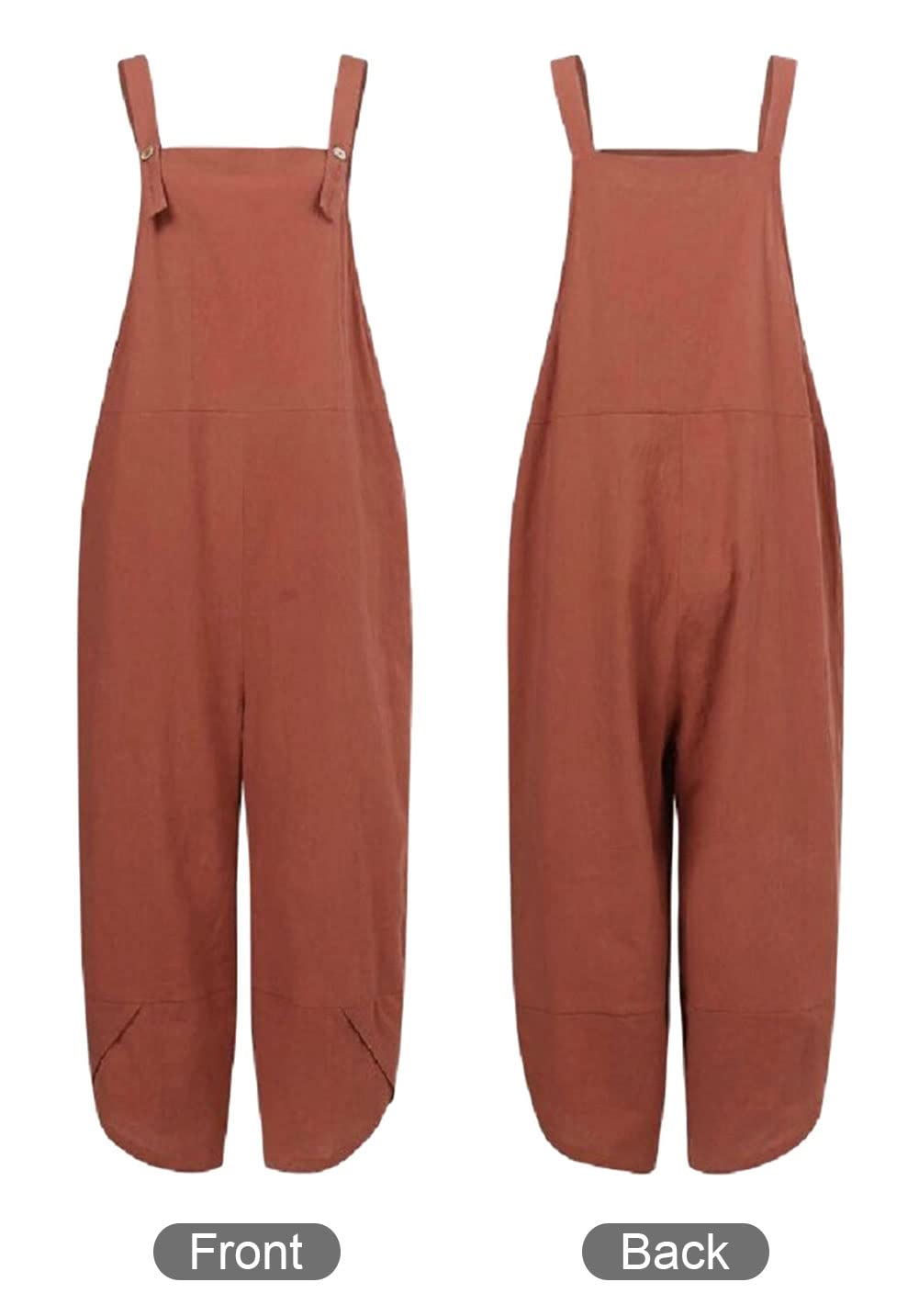 Sommer Latzhose Damen Baumwolle-Leinen Stoff Overall Oversized Jumpsuit lässig mit Taschen 36 38 40 42 44 46 48 50