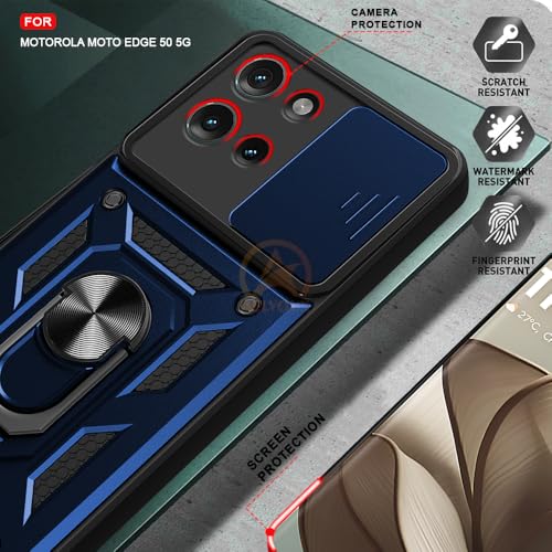 Image of Armor Bumper Back Cover Case for Motorola Moto Edge 50 5G Rotating Camera Cover, Ring Holder & Kickstand | Heavy Duty & 360 Degree Protection Motorola Moto Edge 50 5G Back Cover (Blue)