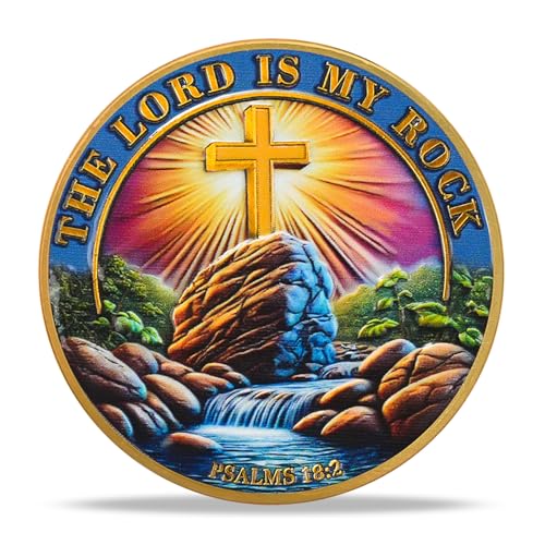 RYUKENLM The Lord is My Rock Christian Challenge Coin Psalms 18:2 Bible Verse Token Religious Faith, Protection & Divine Guidance Tribute Inspirational Christian Gift for Men Women