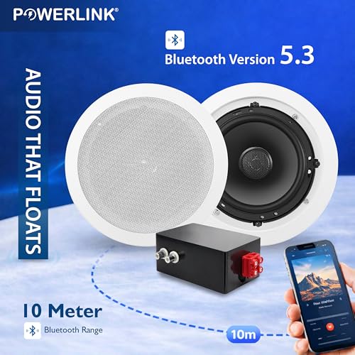 Image of Powerlink 9inch Bluetooth Flush Mount in-Ceiling 2-Way Speaker System Quick Connections Polypropylene Cone & Polymer Tweeter Stereo Sound 60Watt (30W Each) for Office, Gym, Home Theater (Pack of 2)