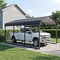 RTDTD 10x15 FT Metal Carport,Heavy Duty Cart Ports Canopy with Corrugated Metal Roof,Metal Car Garage Outdoor Galvanized Car Shelter for Cars, Boats, Pickups and Tractors