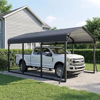 RTDTD 10x15 FT Metal Carport,Heavy Duty Cart Ports Canopy with Corrugated Metal Roof,Metal Car Garage Outdoor Galvanized Car Shelter for Cars, Boats, Pickups and Tractors