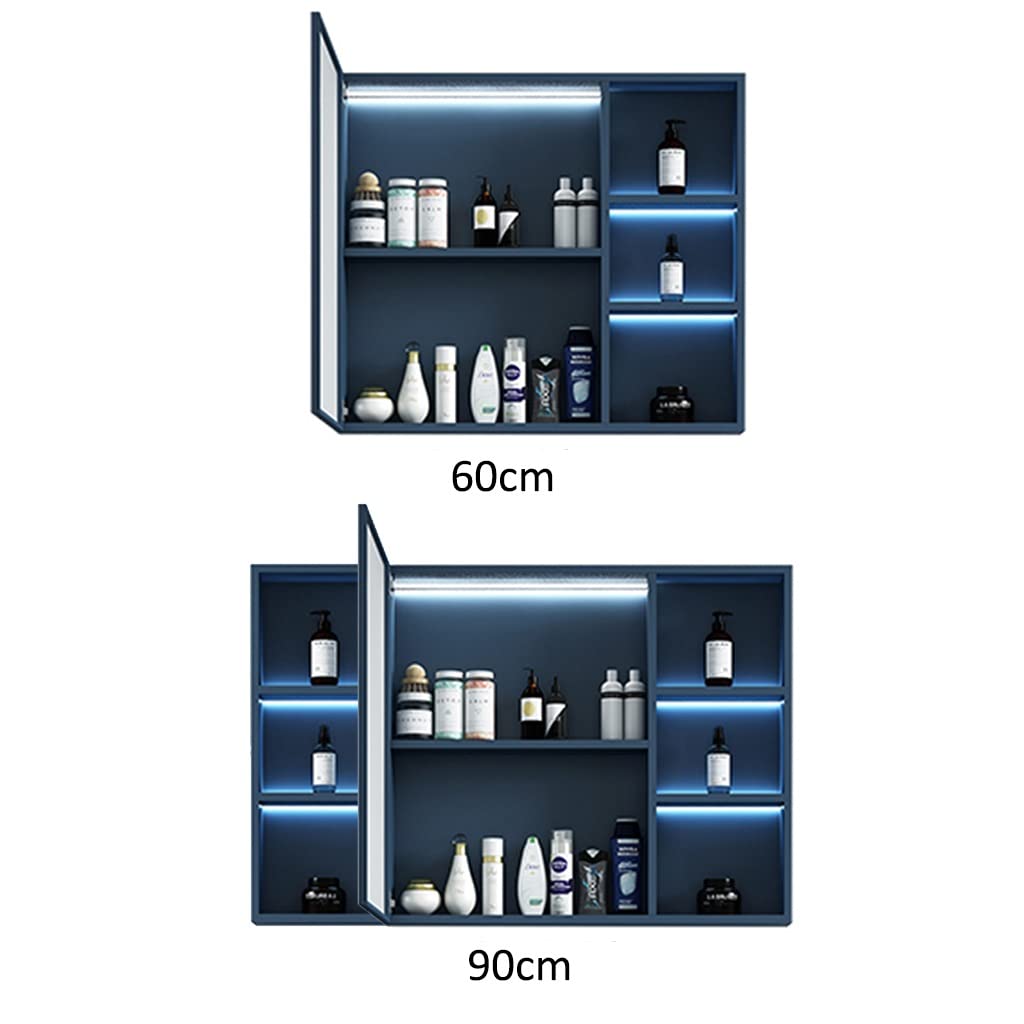 Lustro łazienkowe LED, Szafka łazienkowa z lustrem LED, aluminiowa szafka do przechowywania, lustro o pełnej długości łazienki, salonu i kuchni, prezent(90 * 65cm)