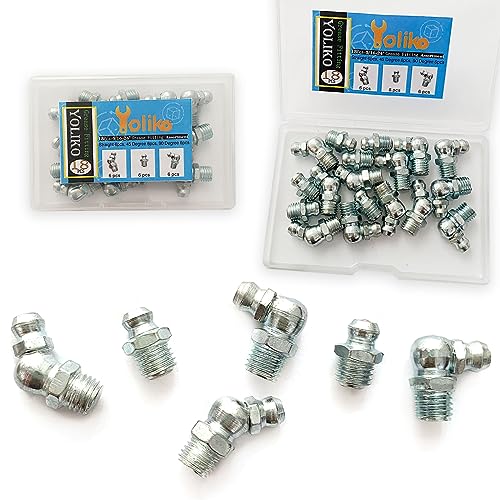 Yoliko 5/16 "-24 18Pcs Fett Fitting Sortiment Gerade 45 90 Grad Fett Zerk Armaturen, Verzinkte Stahl Fett Fittings und Fettpresse Spitzen für Industrie/Landwirtschaftliche Maschinen Autos Schiffe ets