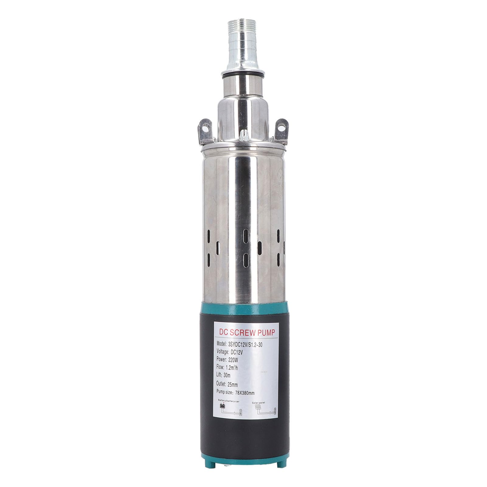 Duokon Bomba Sumergible para Pozo Profundo DC 12 V Bomba de Tornillo de Acero Inoxidable Cabeza de 30 M Cable de Alimentación de 23 Pies Cable de Motor de Cobre para Riego Granja Pozos Jardín