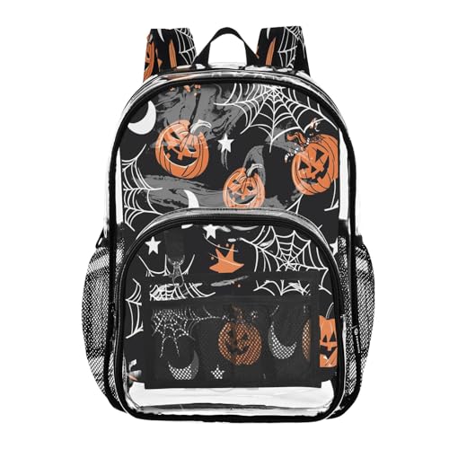 Clear Backpack for School Spider Web Moon Pattern Transparent Bookbag for Girls See Through PVC Boy Backpacks
