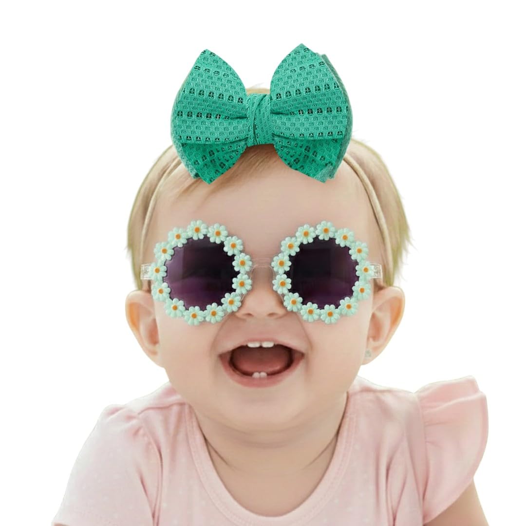 POLKA TOTS Eyelet Bow Headband and Floral Sunglass Set - Sea Green-image-23