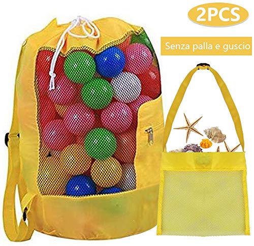 Faburo 2pz Borsa da Spiaggia | 1pz Borsa da Spiaggia Grande con 1pz Borsa a Rete Piccola per Giochi da Spiaggia per Bambini, Reusable Pieghevole Leggero Borsa di Stoccaggio(Niente Giocattoli)