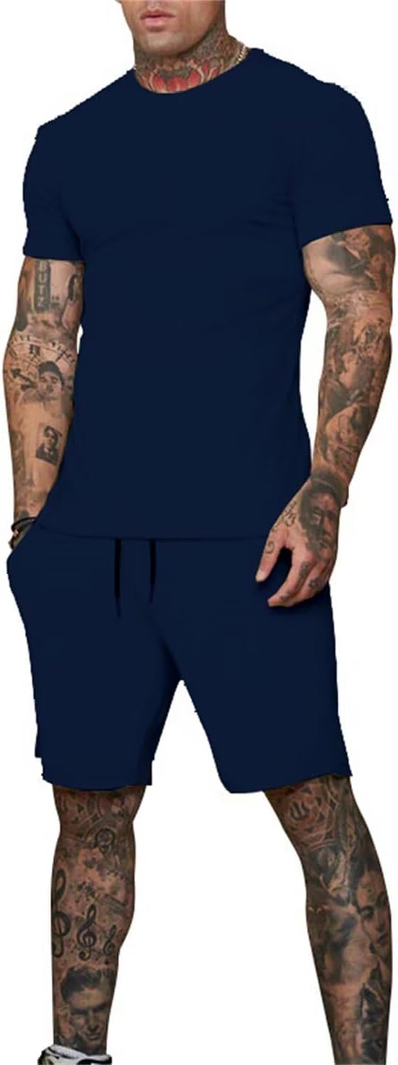 Uni Clau Mens Short Sets 2 Piece Outfits Fashion Summer Tracksuits Casual Shirt and Shorts Set - Image 2