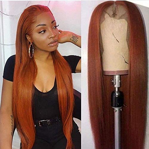 Orange Ginger Brazilian Lace Front Human Hair Wigs For Women Straight Lace Front Wig 13x6 Lace Frontal Wig (22")