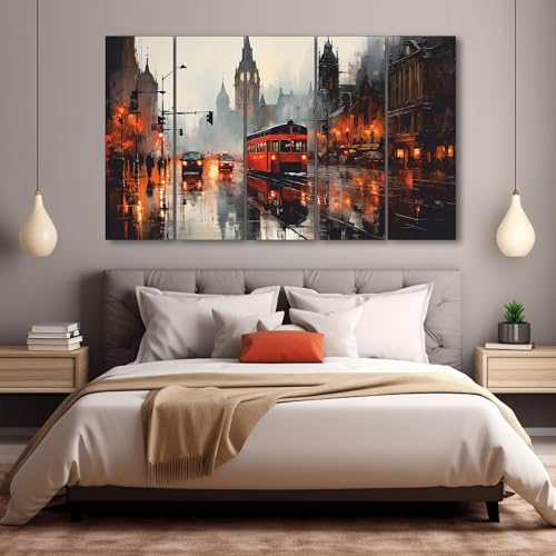 Image of The Castle Decor London Vintage Abstract Painting With Frame 5 Big Size (36x60) wall Art for Living Room,bedroom,drawing Room,hotels-digital Painting
