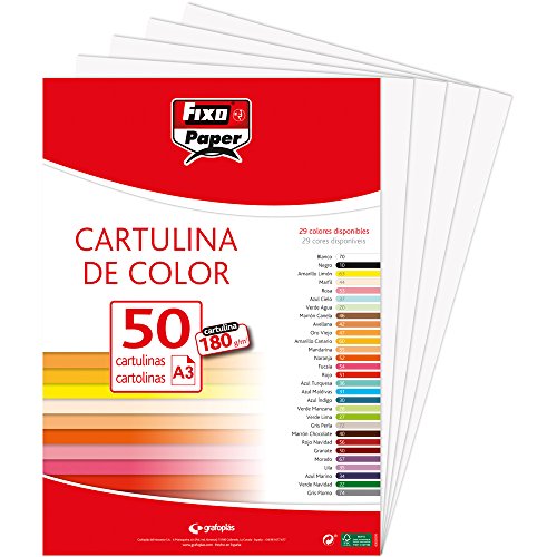 Fixo Paper 11120370 – Paquete de 50 cartulinas – Cartulina blanca A3, 180g