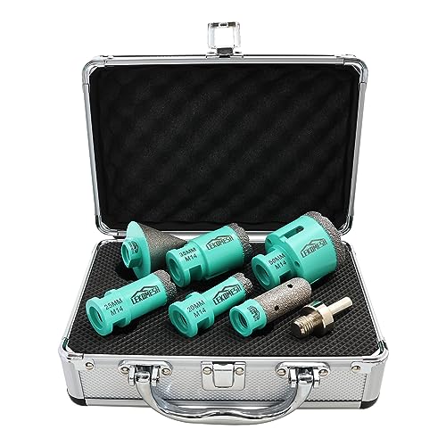 LEKOMESH - Brocas de diamante (7 unidades, 20/25/35/50 mm+20 mm, fresa diamantada+50 mm, biseladas+adaptador) - Tropan para porcelana de cerámica, baldosas de granito y mármol