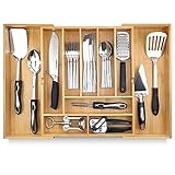 Pristine Bamboo Silverware Organizer - Expandable Kitchen Drawer Organizer - Adjustable Kitchen Drawer Organizer for Utensils, Expandable to 22 Inches Wide, 10 Compartments, Silverware Tray for Drawer