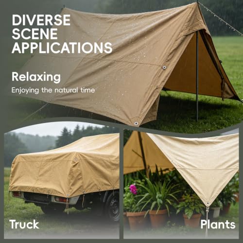 FinstBy 16x20 ft Canvas Tarp with Rustproof Grommets, Heavy Duty Multipurpose Tarpaulin Cover for Canopy Tent, Roof, Camping, Woodpile-Yellow by FinstBy - Used condition - Image 2