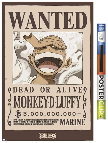 Trends International One Piece - Monkey D Luffy Wanted Poster Wall Poster, 34L x 22.4W, Poster & Clip Bundle