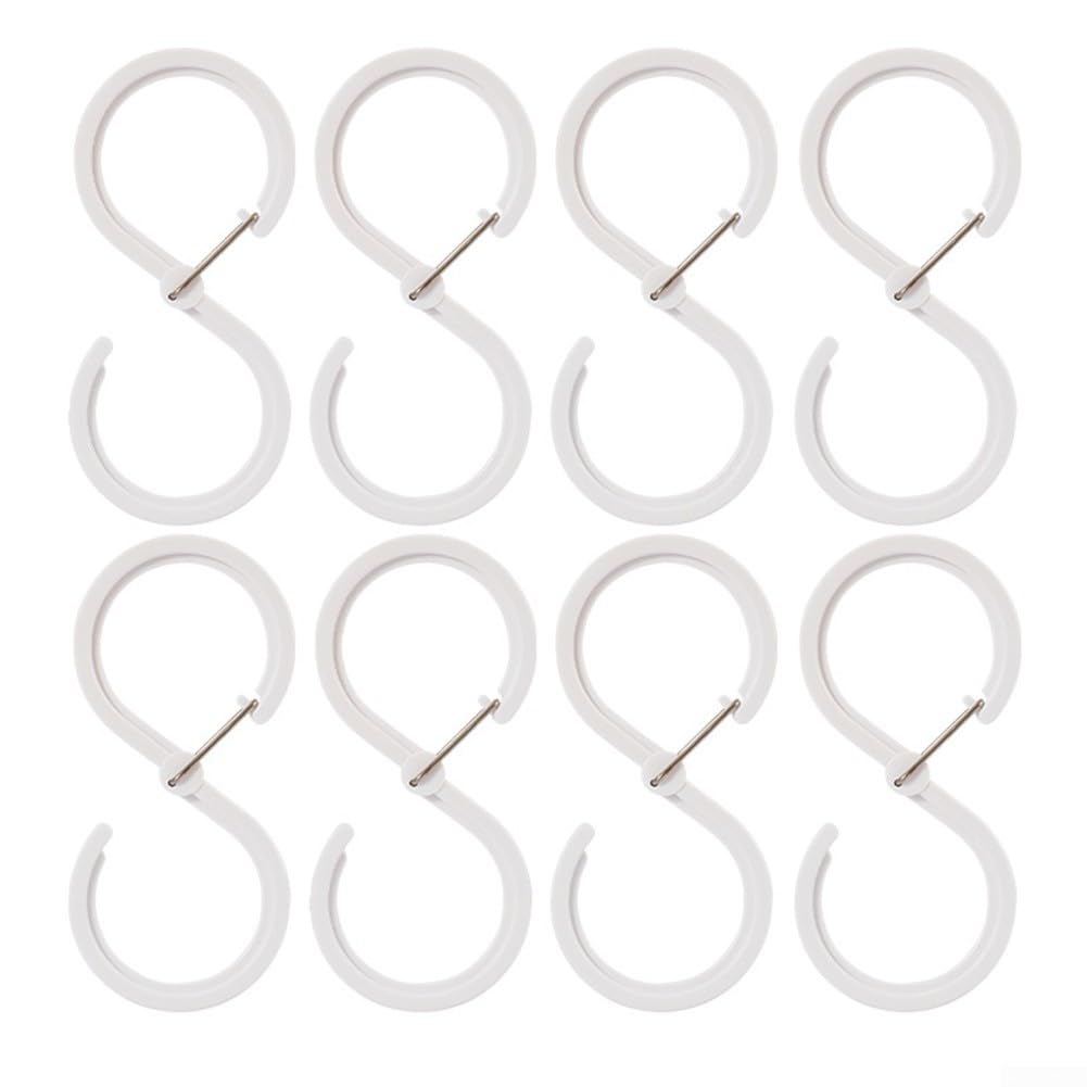 Set of 8 Clear S-Hooks Made from PP Material for Secure Hanging in Household Storage and Utility Areas (Small White)