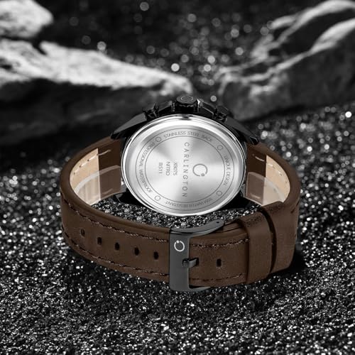 Image of Carlington Nitro Analog Chronograph Men's Premium Leather Strap Wrist Watch | Quartz Movement | Water & Shock Resistant Watch for Men | Casual & Formal Wear - CT 8075