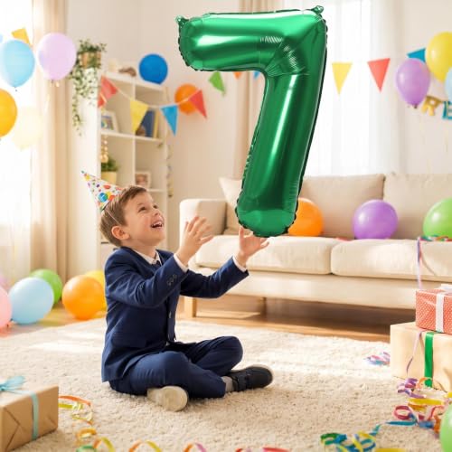 Image of YPSelected 32 Inch Large Foil Helium Number Balloon Birthday Wedding Party 0-9 (Green, 7)
