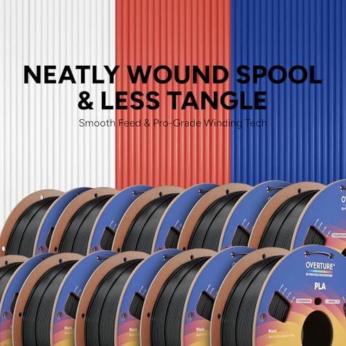 Image of OVERTURE 10KG Bundle High Speed PLA Filament 1.75mm, Neatly Wound 3D Printer Filament 10 Pack 1kg Spool (2.2lbs) Rapid PLA, Fit Most FDM 3D Printers (Black 10-Pack)