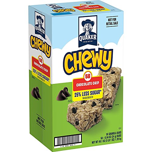 Quaker Chewy Granola Bars, 25% Less Sugar, Chocolate Chip,, (58 Pack)
