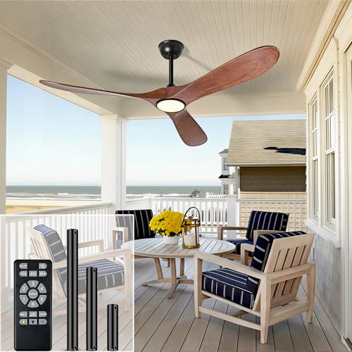 Image of 60 Inch Ceiling Fans with Lights and Remote, Wood Outdoor Ceiling Fan with 6 Speed Noiseless DC Motor, Indoor Modern 3 Blade Propeller Ceiling Fan for Bedroom Living Room Gazebo Patio(Walnut)