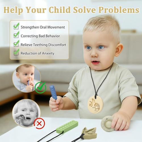 Image of MISSLILI Sensory Chew Necklaces for Kids Aggressive Chewers | Silicone Chewelry for Autism, ADHD, Oral Motor Therapy & Baby Teething (BPA-Free, Textured Surface)