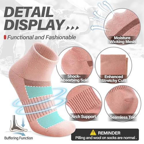 Image of 6 Pairs Merino Wool Ankle Running Hiking Socks Compression Support Breathable Thick Cushion No Show Socks for Women Men