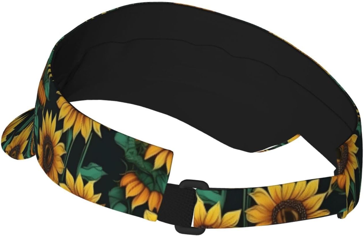 Sunflower Print Sports Sun Visor Hats Adjustable Running Golf Tennis Sun Cap for Women Men Black