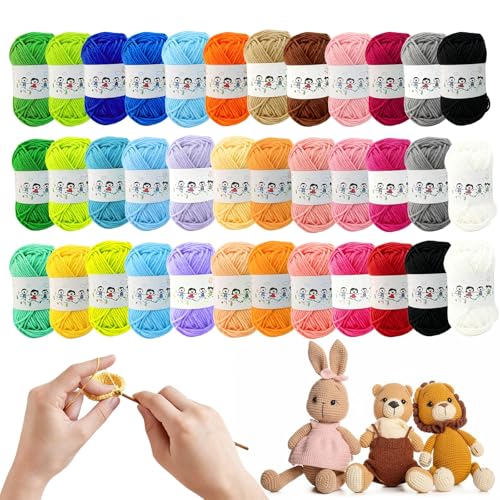 MENUY - Lot de 36 pelotes de laine multicolore Amigurumi - 10 g / 20 m - Fil à crochet - Laine à crochet - Pour débutants, tricot, crochet et bricolage