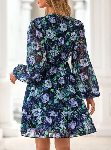 PRETTYGARDEN Women's Fall Boho Dresses 2025 Floral Long Sleeve V Neck Mini Flowy Wedding Guest Dress Trendy Vacation Outfits4