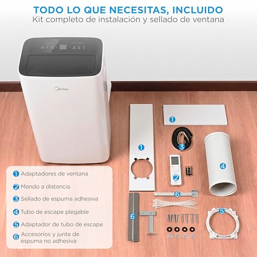 Miniatura 12 de Midea Pingüino Aire Acondicionado Portátil Frío Y Calor 3000 Frigorías 12000 Btu - Climatizador Silencioso Con Bomba Calor 3500 W Air Conditioner 4 Modalidades Con Kit De Ventana Y Control Remoto