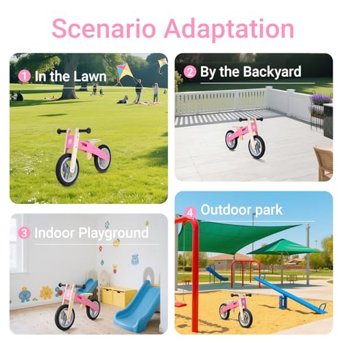Image of Wooden Toddler Balance Bike, Kids Balance Bike for 3 Year Old with Adjustable Seat, No Pedal Toddler Bicycle for Kids 3-5 for Boys and Girls Birthday Gifts Toys