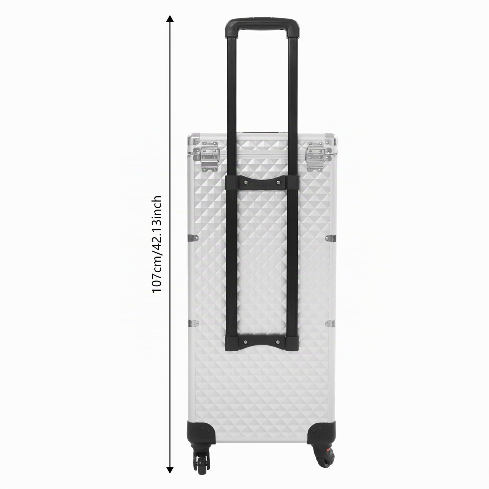 Valigia per trucco, valigia per trucco, per donna, con 3 cassetti e serratura di sicurezza, in lega di alluminio, 4 ruote, ideale per truccatori, trucco da sposa e professionisti, argento, 34*27*107cm