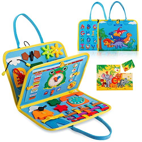 Image of MORNOR Busy Board for Toddlers 1-4, Sensory Activity Board for Learning, Travel Toys, Montessori Toys for Fine Motor Skills, Gift for Boys & Girls (Blue)