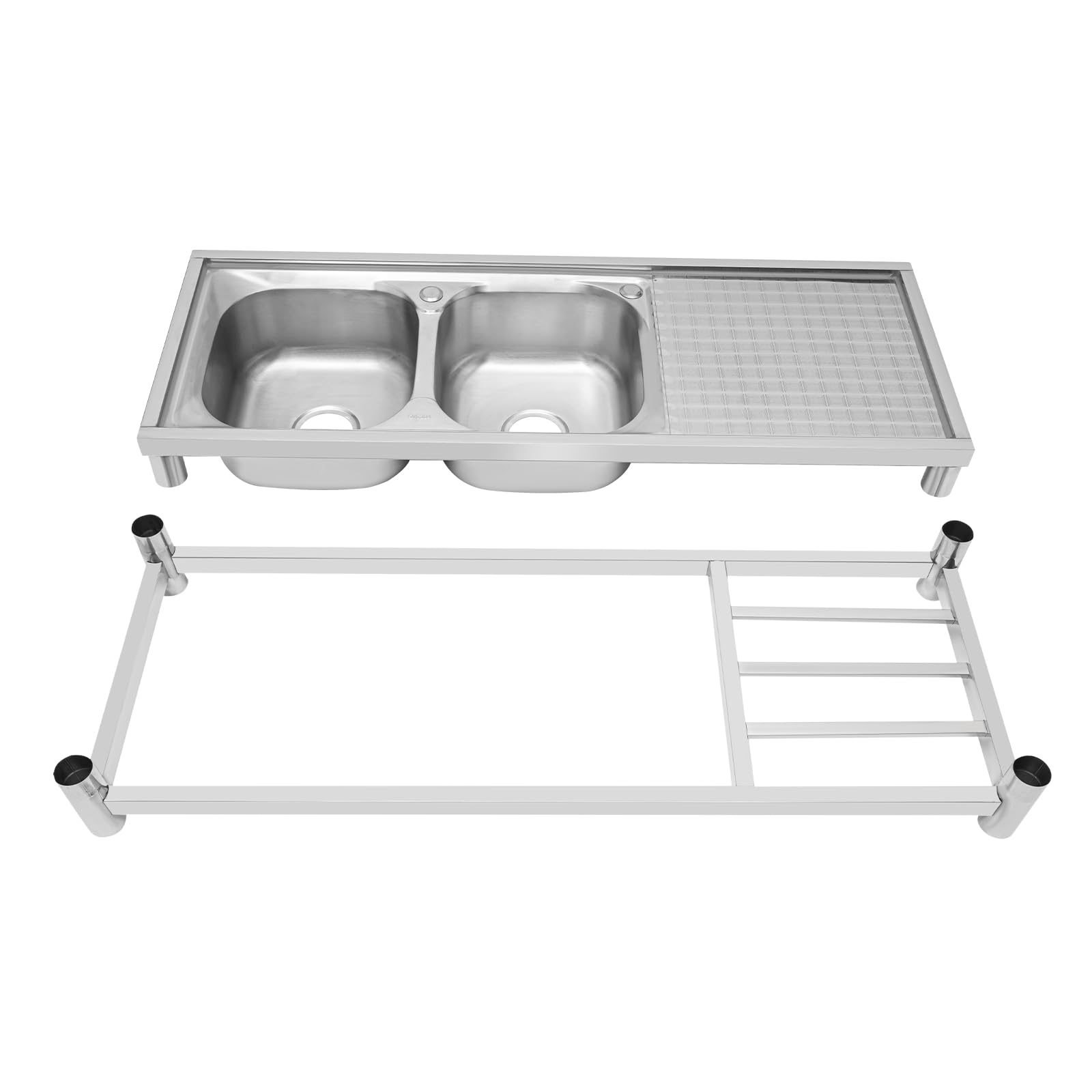 Lavello autoportante in acciaio inox, 2 vasche da cucina, set completo, 120 x 45 x 80 cm
