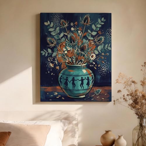 Decoración abstracta moderna para sala de estar con cuadro botánico azul y verde de 16x20 4