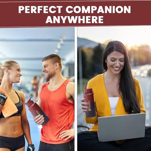 Tea Infuser Bottle - Fruit Infuser Water Bottle 32 Oz, Triple Walled Insulated Stainless Steel Bottle, Thermal Leaf Infuser, Silicone Sleeve, Cleaning Brush, 3 Lids Leakproof, Metal Mug Gallon - Image 4