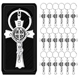 Junkin 24 Pack Saint Benedict Crucifix Jesus Keychain Medal Metal Cross Keychain Recuerdos De Bautizo Para Niño Religious Baptism Favors Cross Catholic Gifts with Black Gift Box for Communion Party