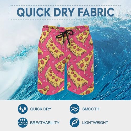 Pink Pizza Print Mens Swim Trunks, Quick Dry Swim Shorts with Mesh Lining Swimwear Bathing Suits3