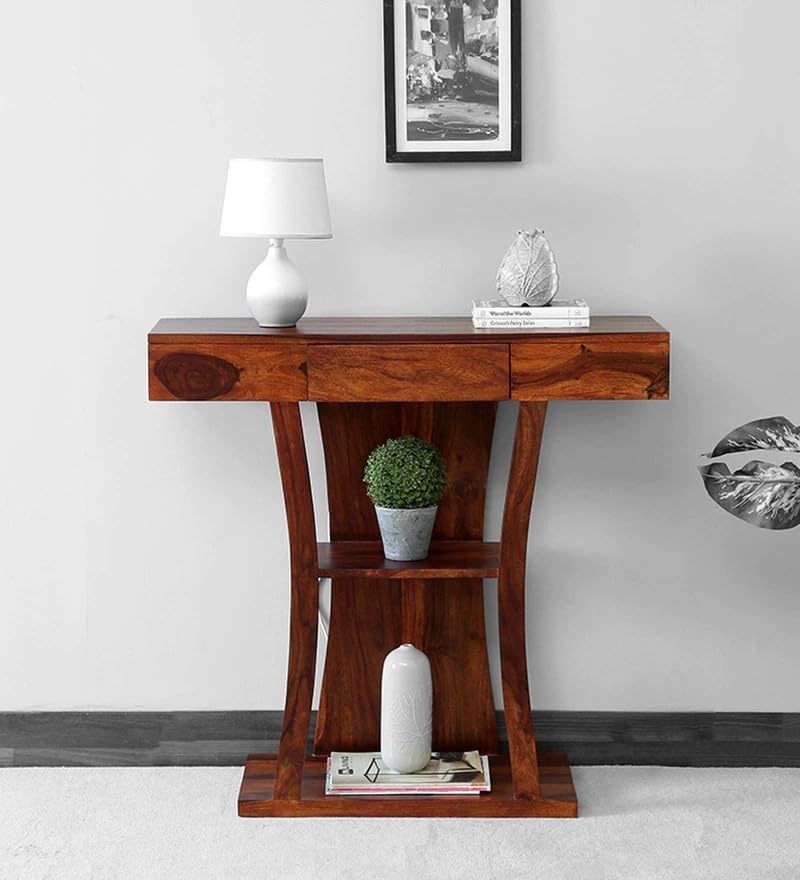 Image of Woody Furniture Console Table with Storage | Wooden Console Table for Bedroom & Living Room | Foyer Table for Entryway (Natural Finish)